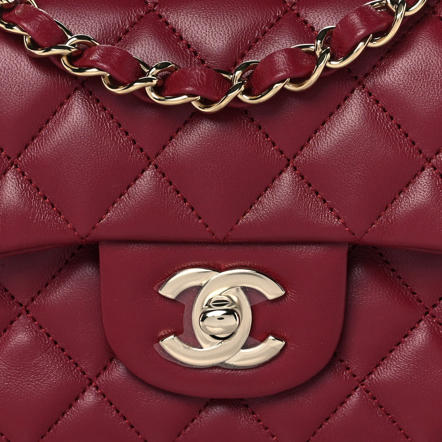 Lambskin Quilted Mini Rectangular Flap Burgundy
