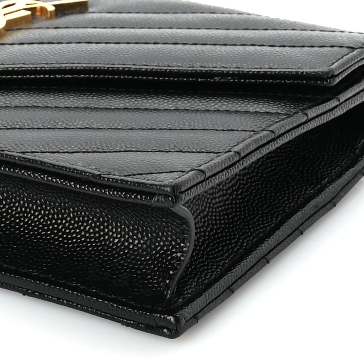 Grain De Poudre Matelasse Chevron Monogram Envelope Chain Wallet Black