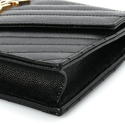 Saint Laurent Grain De Poudre Matelasse Chevron Monogram Envelope Chain Wallet Black 8 of 8