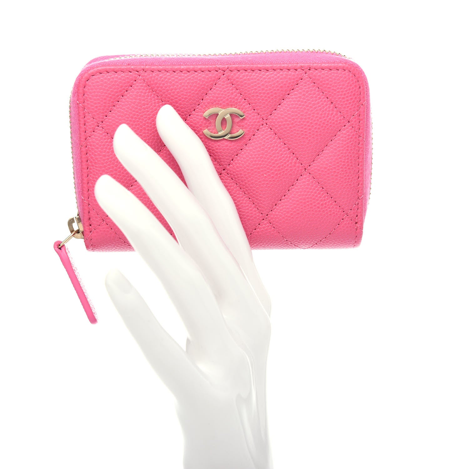 Chanel Caviar Quilted Zip Coin Purse Pink 2 of 8