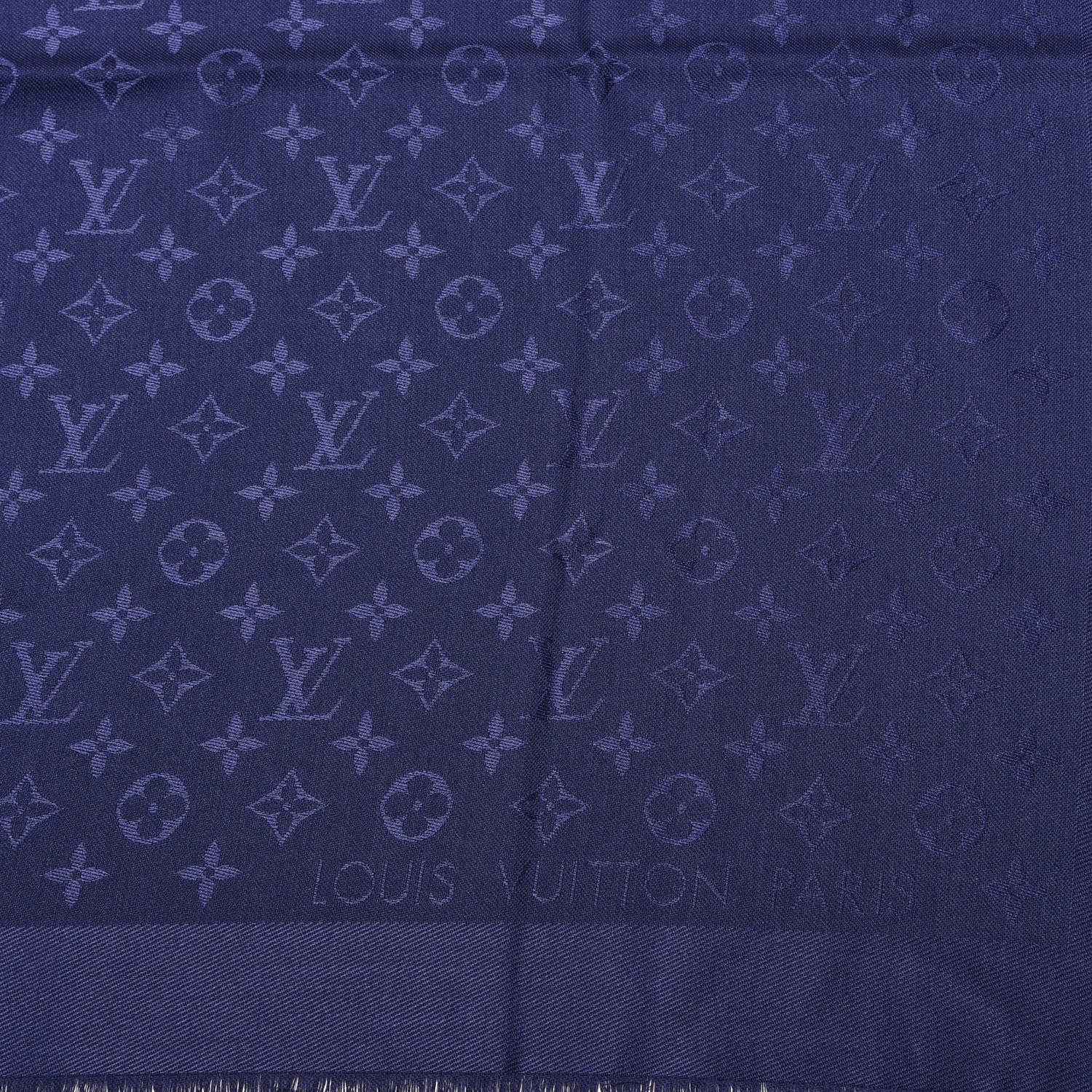 Louis Vuitton Silk Wool Monogram Shawl Night Blue 3 of 6