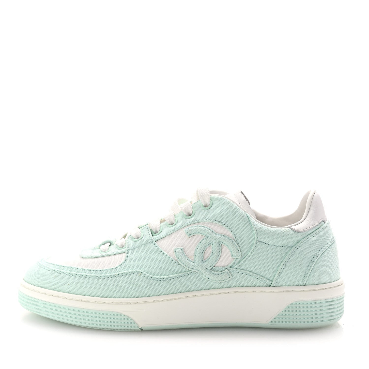 Chanel Cotton Sneakers  38.5 Light Turquoise White 1 of 7