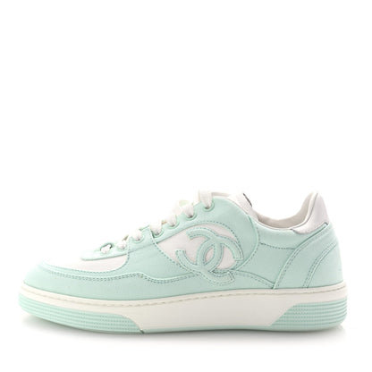 Chanel Cotton Sneakers  38.5 Light Turquoise White 1 of 7