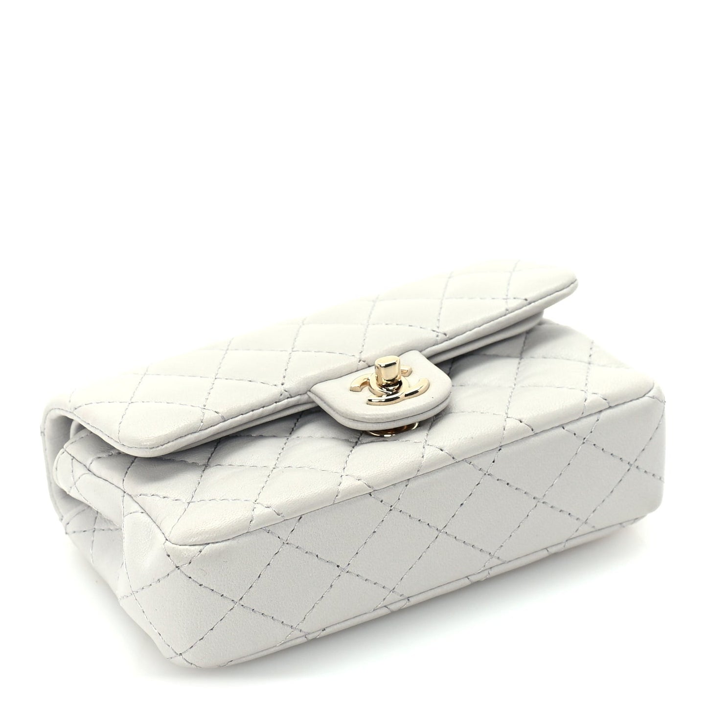 Lambskin Quilted Mini Flap Bag Charm With Hook  Grey