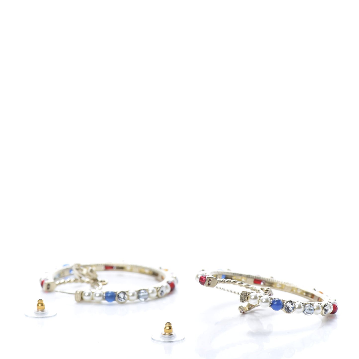 Crystal Pearl Bead CC Drop Hoop Earrings Gold Multicolor