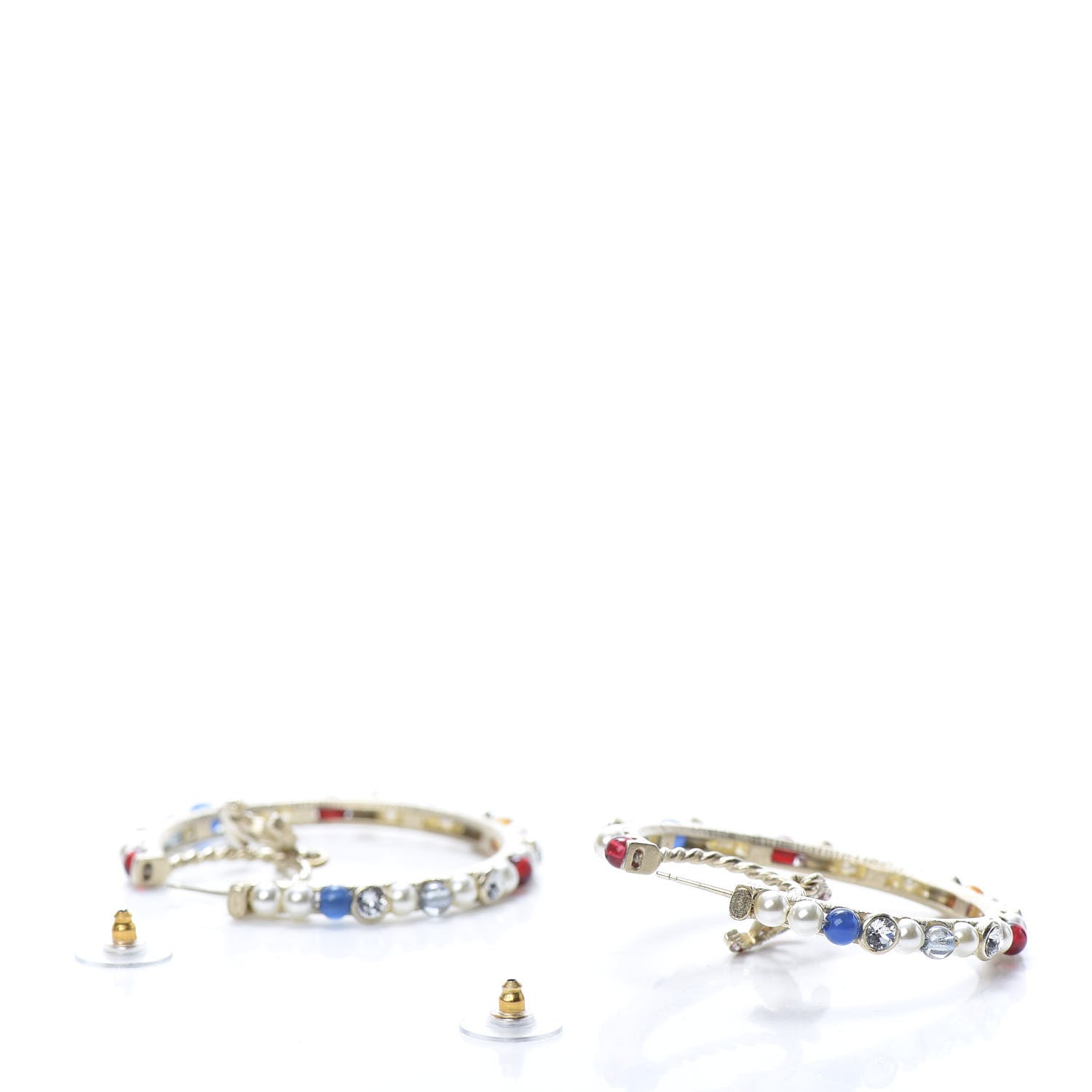 Chanel Crystal Pearl Bead CC Drop Hoop Earrings Gold Multicolor 4 of 6