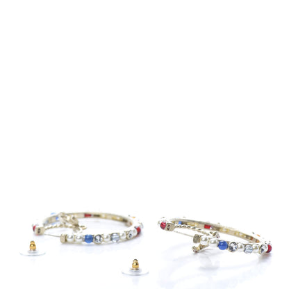 Chanel Crystal Pearl Bead CC Drop Hoop Earrings Gold Multicolor 4 of 6