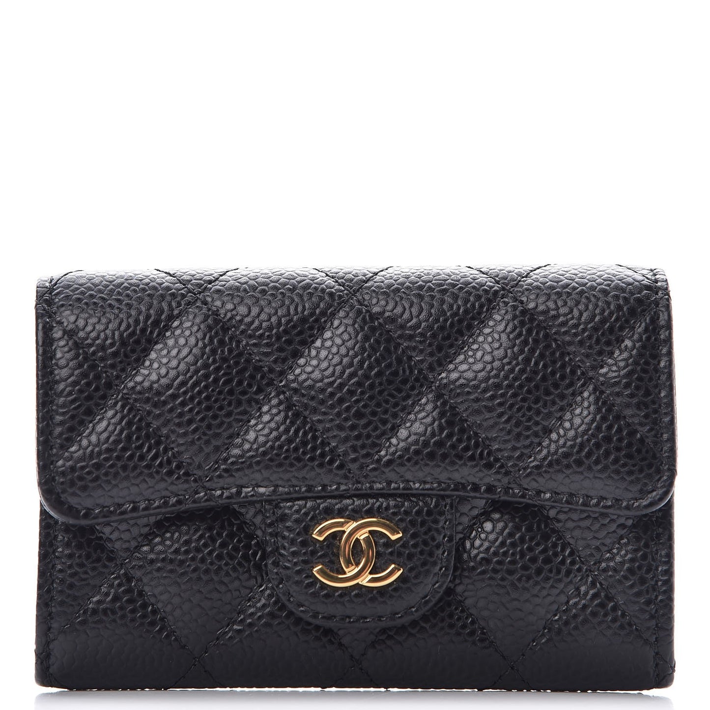 Caviar Quilted Flap Card Holder Black