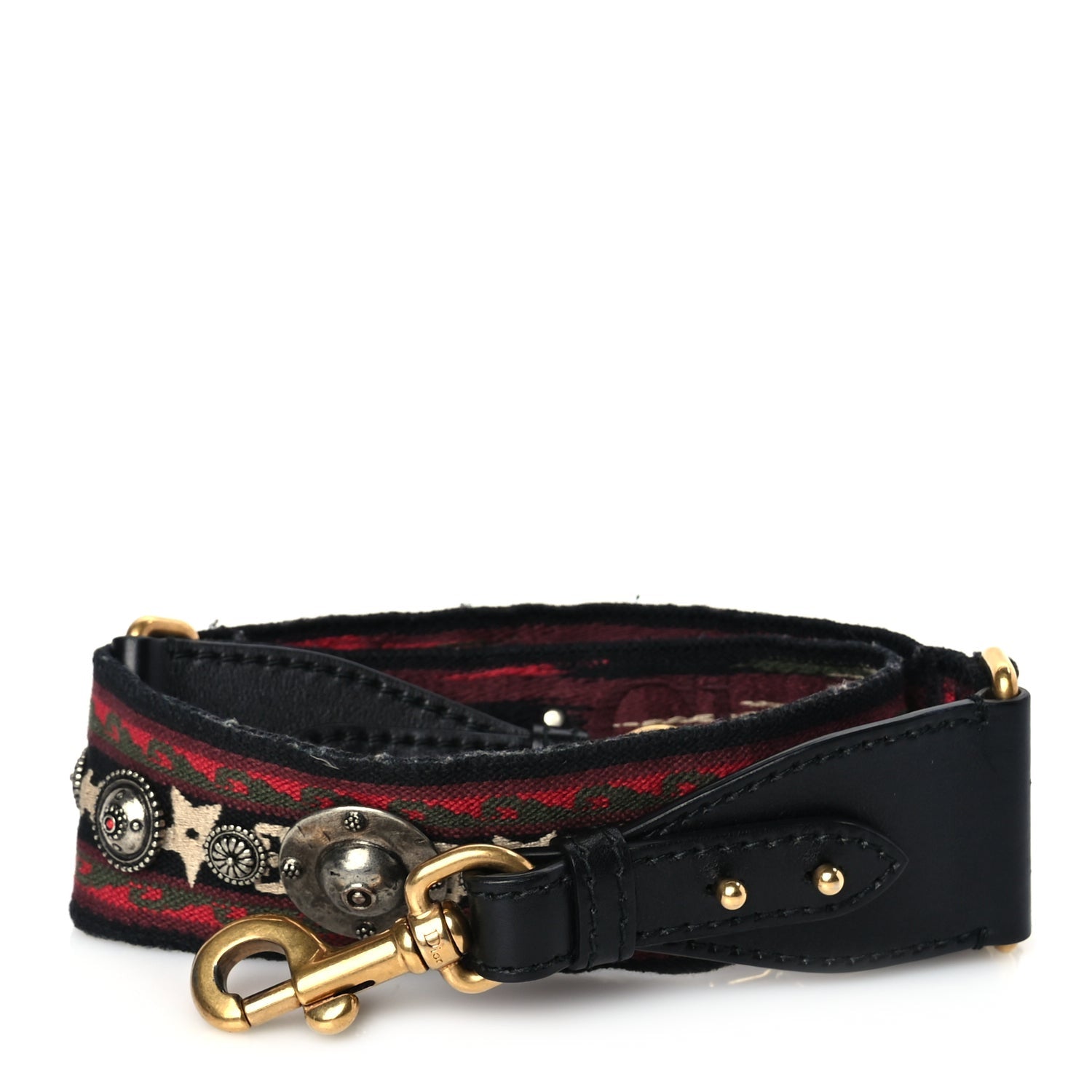 Christian Dior Canvas Embroidered Studded Bohemian Shoulder Strap Red 1 of 5
