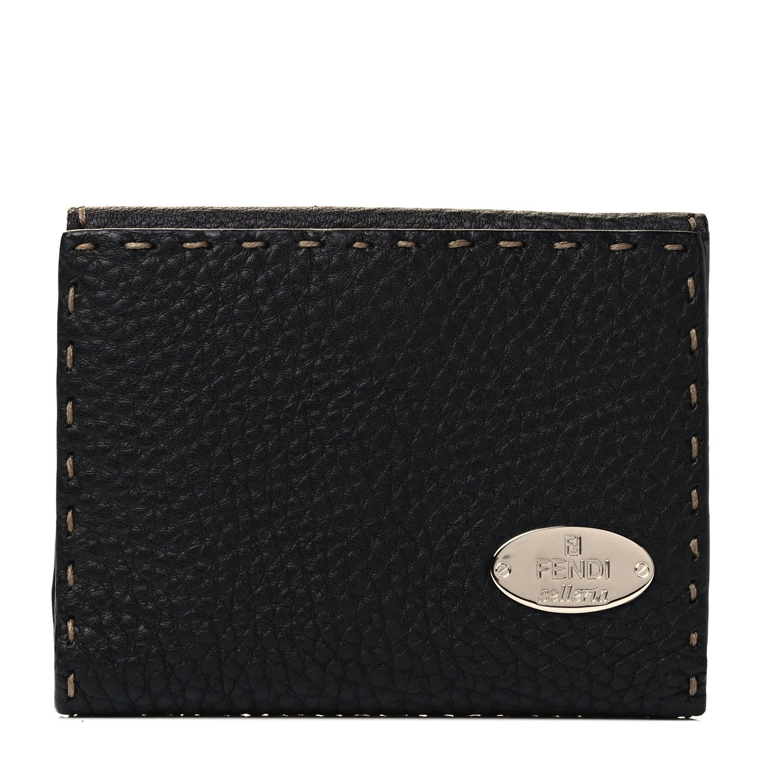 Fendi Calfskin Romano Selleria Compact Wallet Black 1 of 4