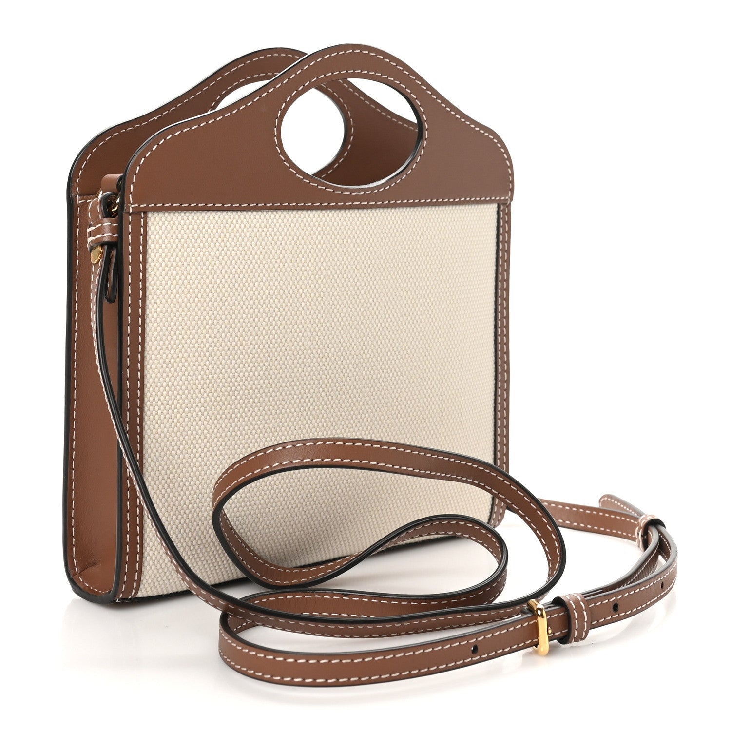 Burberry Smooth Calfskin Canvas Tone Micro Pocket Bag Malt Brown Tan 3 of 7