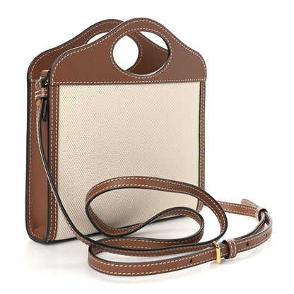 Burberry Smooth Calfskin Canvas Tone Micro Pocket Bag Malt Brown Tan 3 of 7
