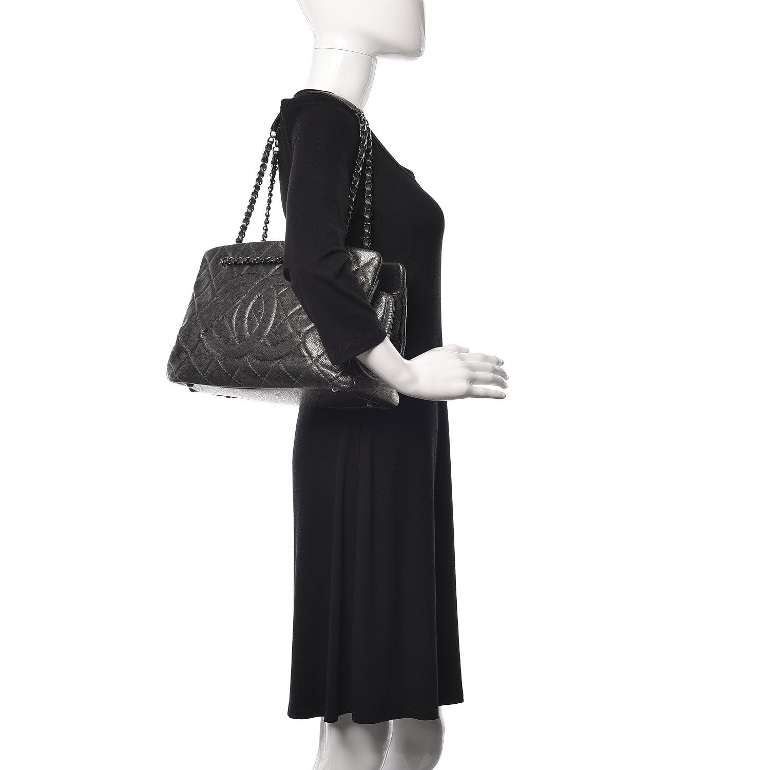 Chanel Metallic Caviar Quilted CC Tote Dark Silver 2 of 10