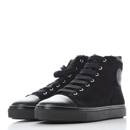 Hermes Suede Shearling Womens Jimmy High Top Sneakers 39.5 Black 3 of 7