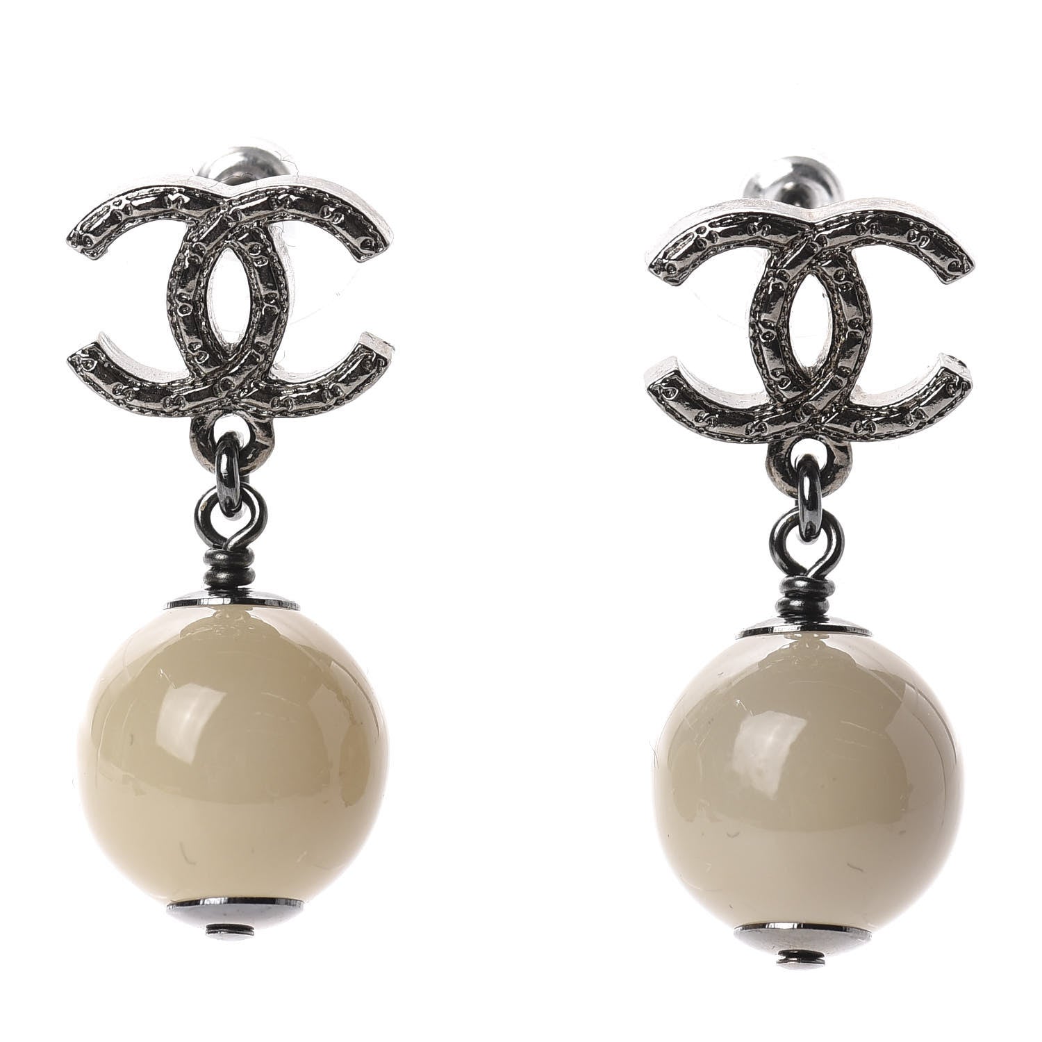 Chanel Ruthenium CC Bead Drop Earrings 1 of 5