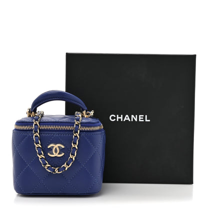 Chanel Lambskin Quilted Top Handle Mini Vanity Case With Chain Blue 11 of 11