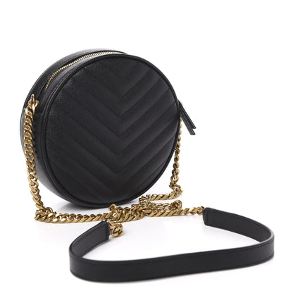 Saint Laurent Grain De Poudre Matelasse Chevron Quilted Round Vinyle Camera Bag Black 3 of 10