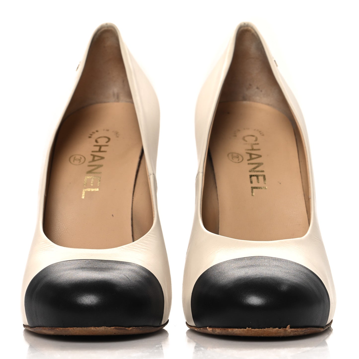 Lambskin Cap Toe Pumps 39 White Black