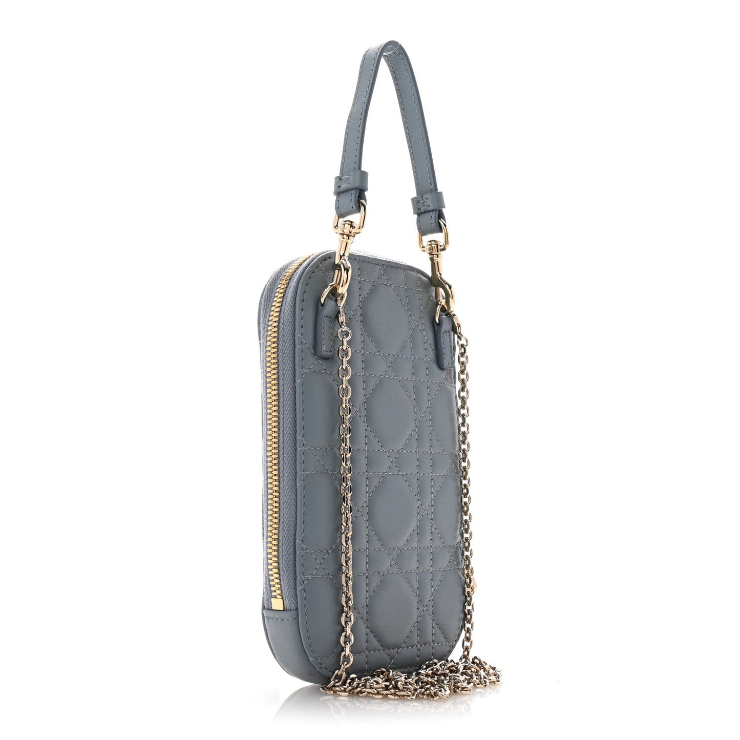 Lambskin Cannage Lady Dior Phone Holder Cloud Blue