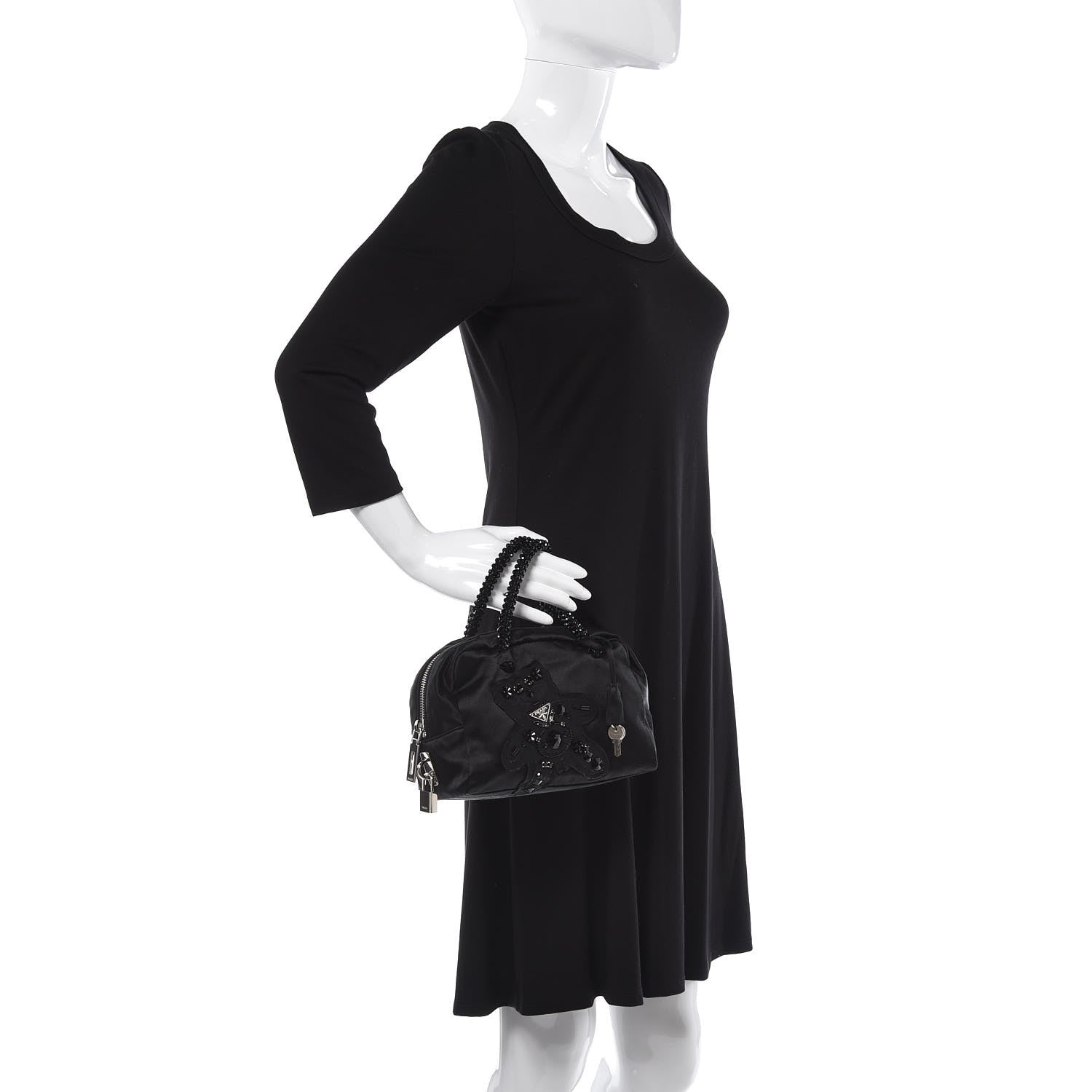 Prada Nylon Satin Bear Mini Handle Bag Nero Black 2 of 7