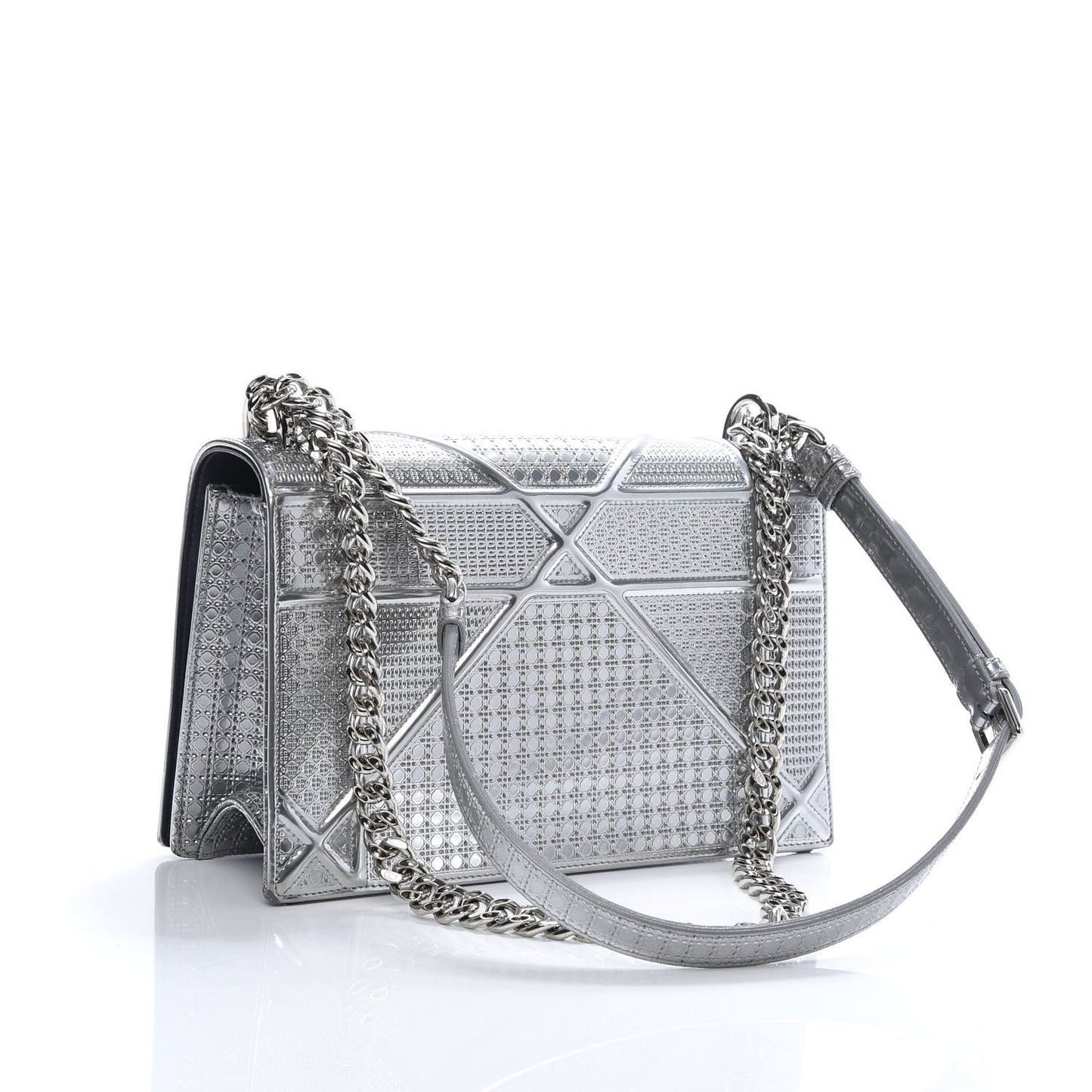 Metallic Patent Micro-Cannage Medium Diorama Flap Bag Silver