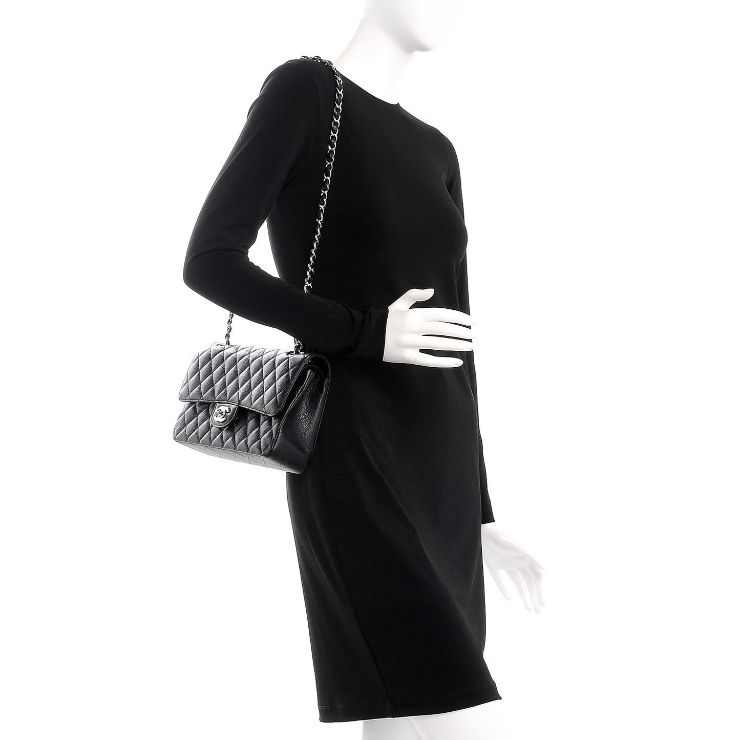 Caviar Quilted Medium Double Flap Black