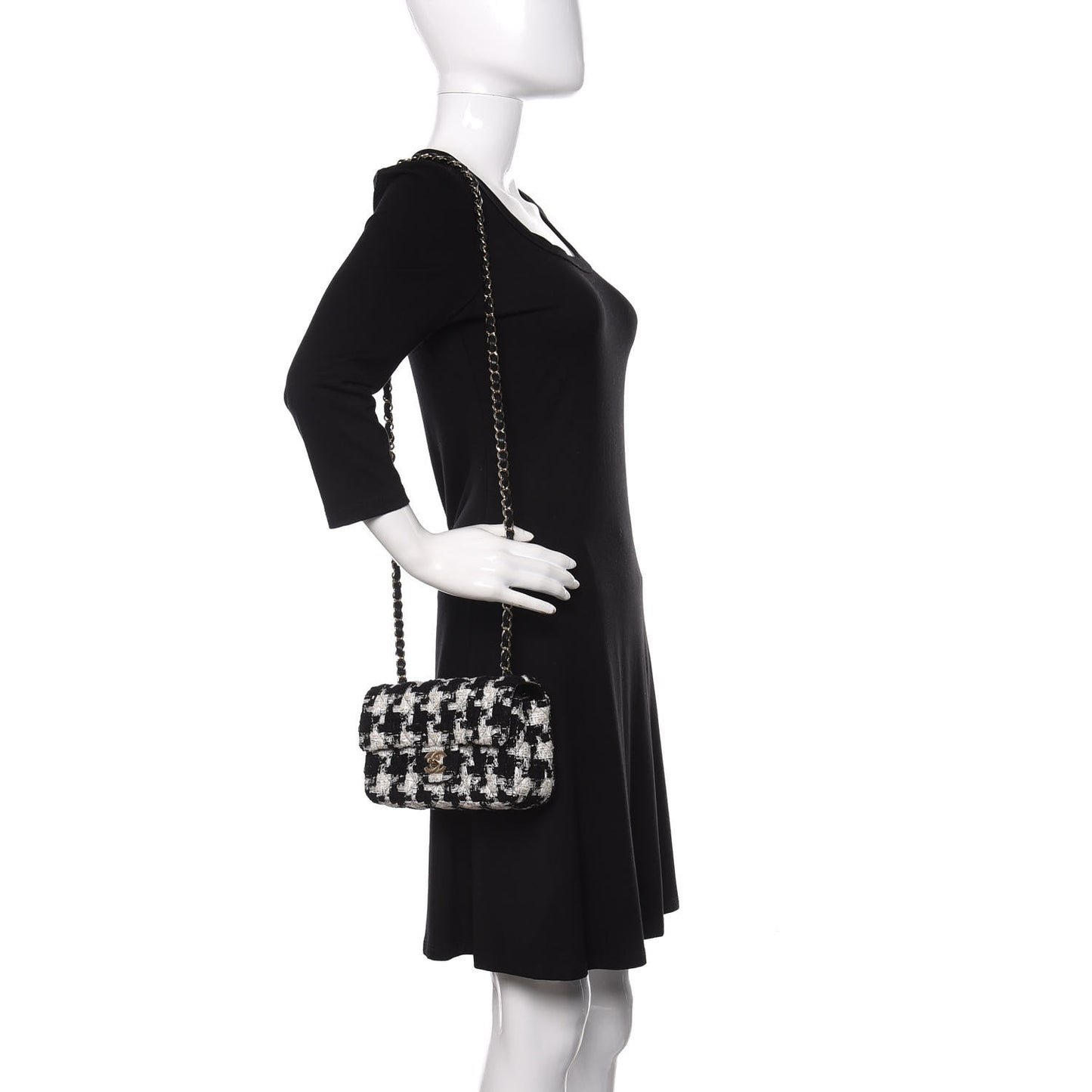 Tweed Quilted Mini Rectangular Flap Black Ecru White