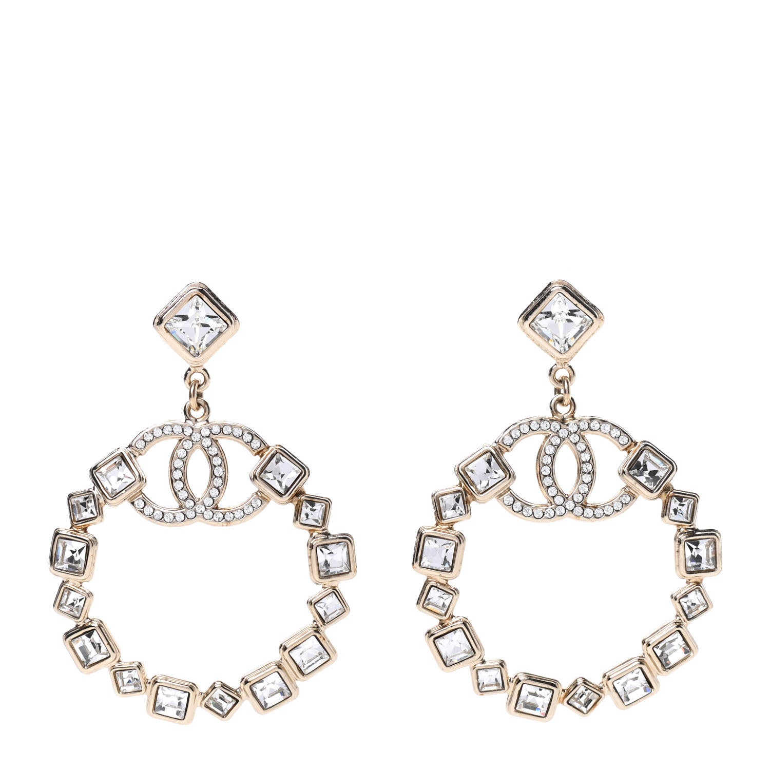 Chanel Crystal CC Drop Hoop Earrings Gold 1 of 6