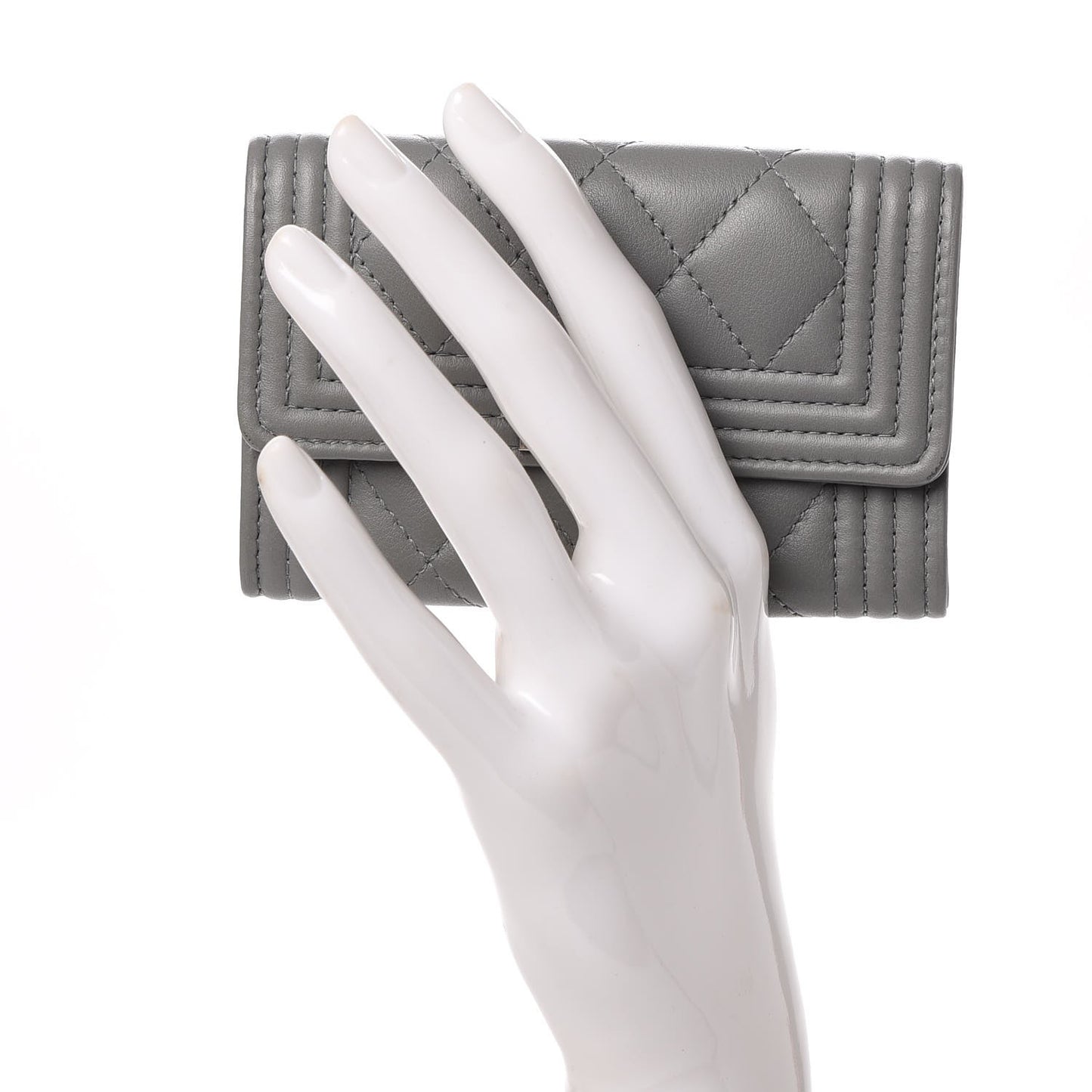 Calfskin Quilted Boy Card Holder Wallet Grey