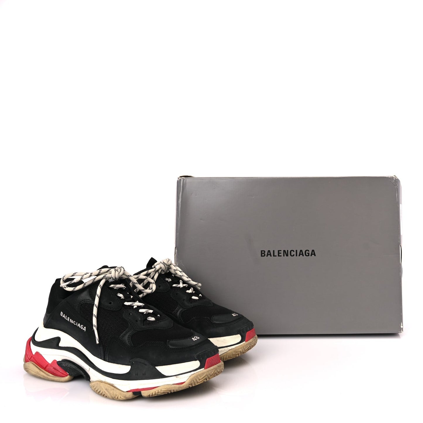 Fabric Mesh Washed Effect Mens Triple S Sneakers 43 Black Red