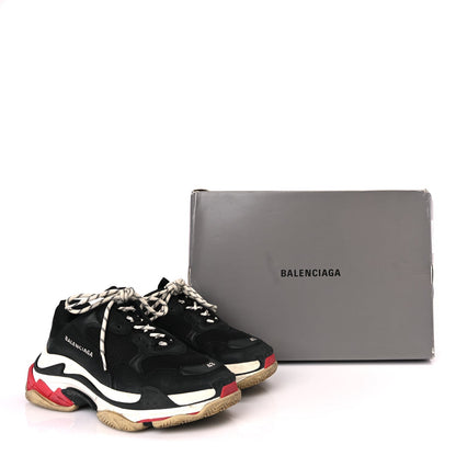Balenciaga Fabric Mesh Washed Effect Mens Triple S Sneakers 43 Black Red 9 of 9