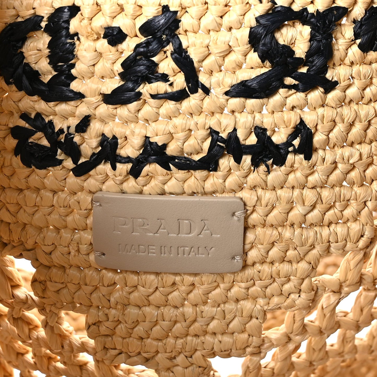Yarn Raffia Effect Crochet Logo Embroidered Shopping Tote Bag Naturale