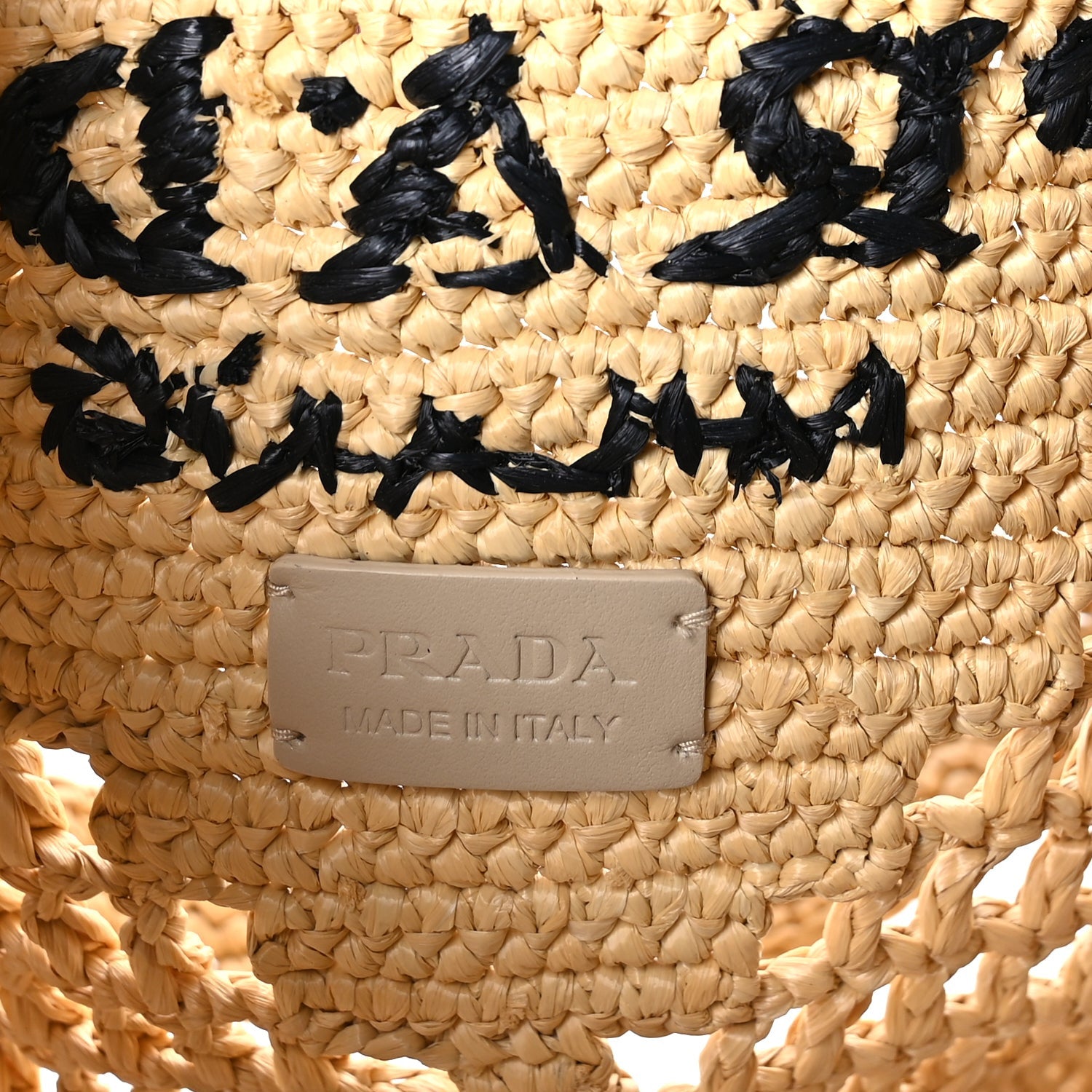 Prada Yarn Raffia Effect Crochet Logo Embroidered Shopping Tote Bag Naturale 5 of 7
