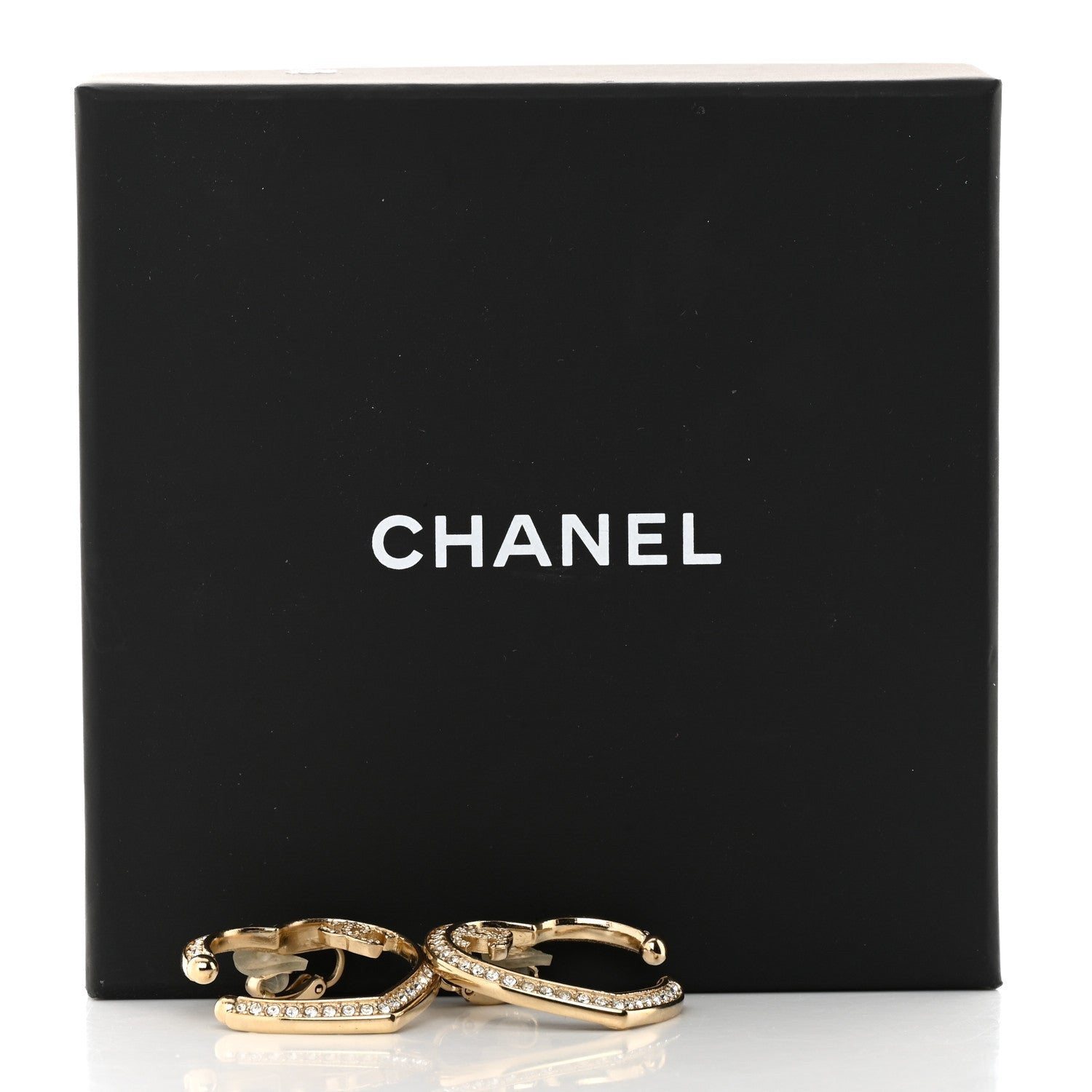 Chanel Metal Crystal CC Open Heart Earrings Gold 5 of 5
