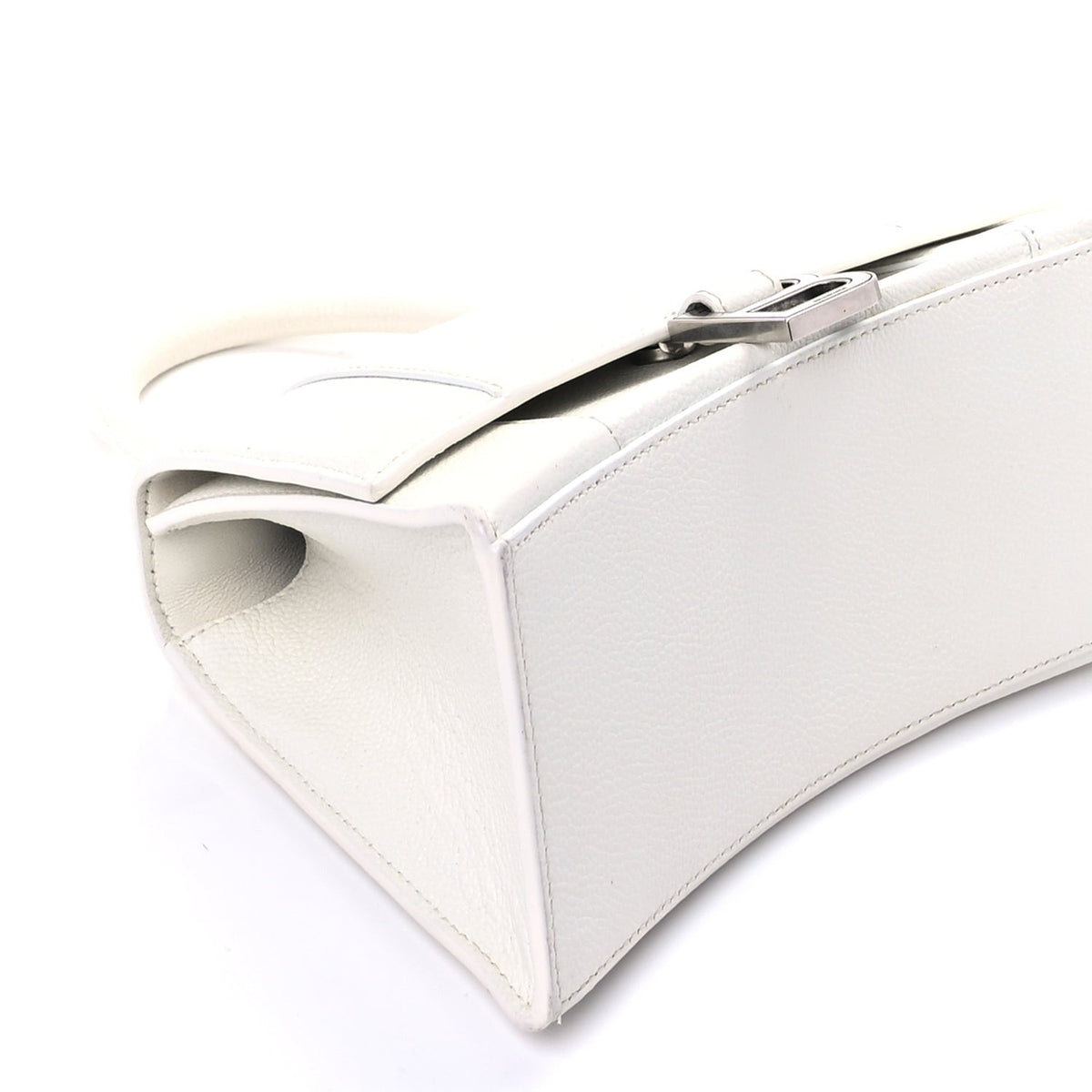 Grained Calfskin Small Hourglass Top Handle Bag White