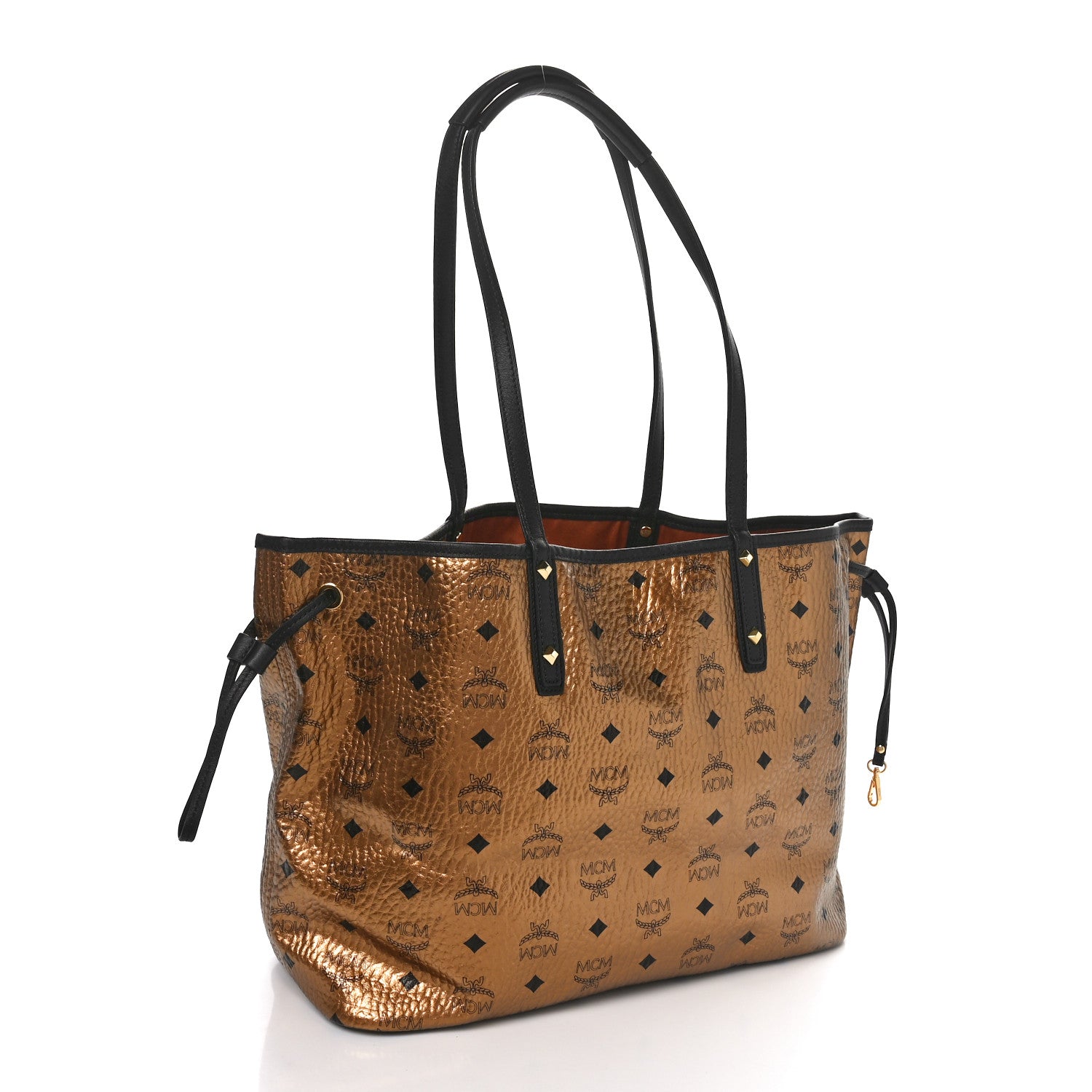 MCM Metallic Visetos Medium Shopper Tote Gold 3 of 9