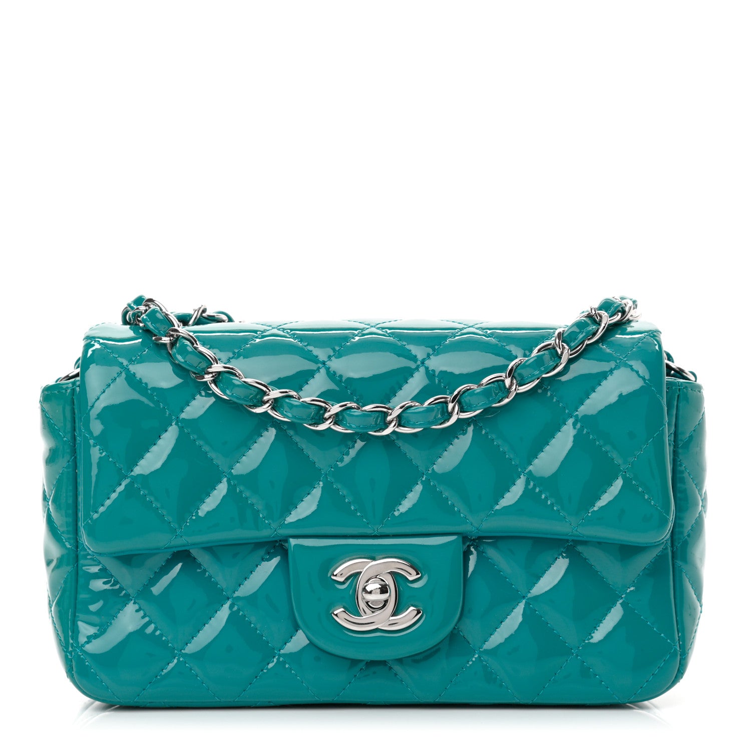 Chanel Patent Quilted Mini Rectangular Flap Turquoise 1 of 11