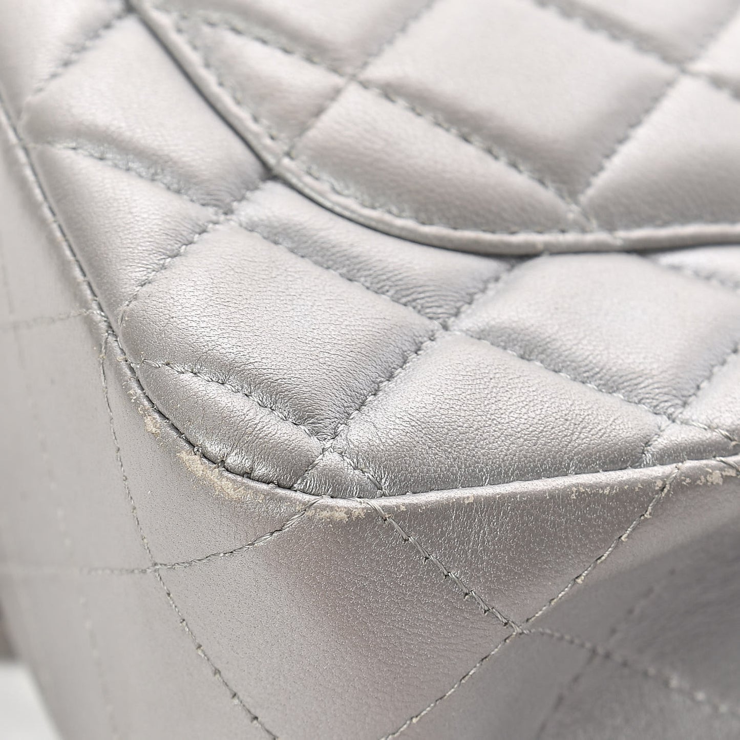 Metallic Lambskin Quilted Mini Rectangular Flap Silver