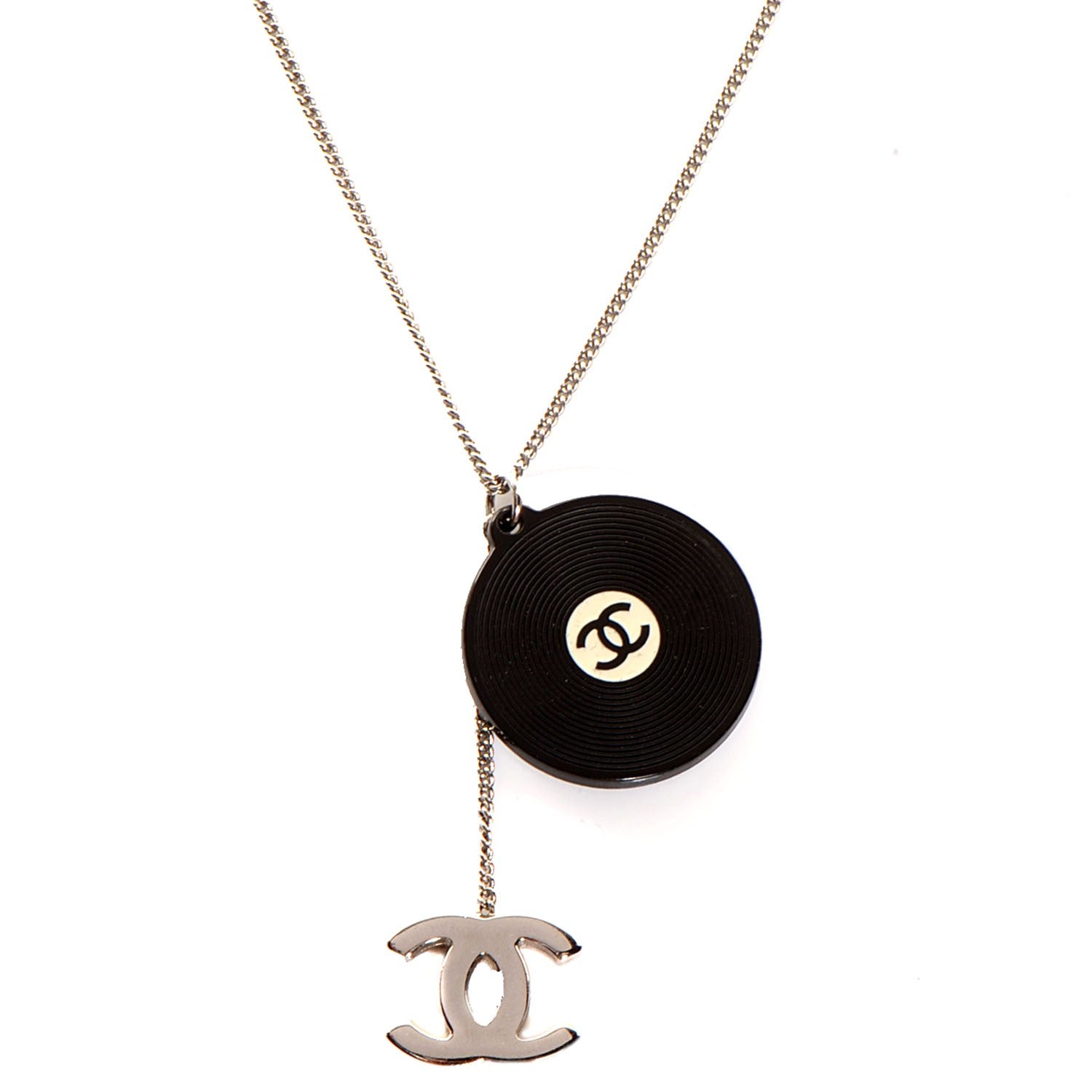 Chanel Resin Record CC Necklace Black White 1 of 4