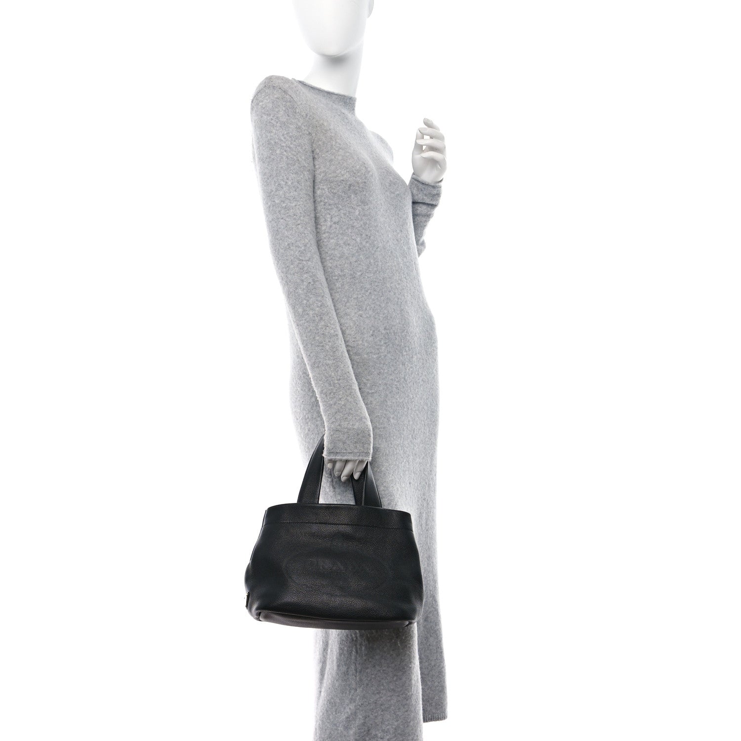 Prada Vitello Daino Soft Perforated Logo Tote Black 2 of 9