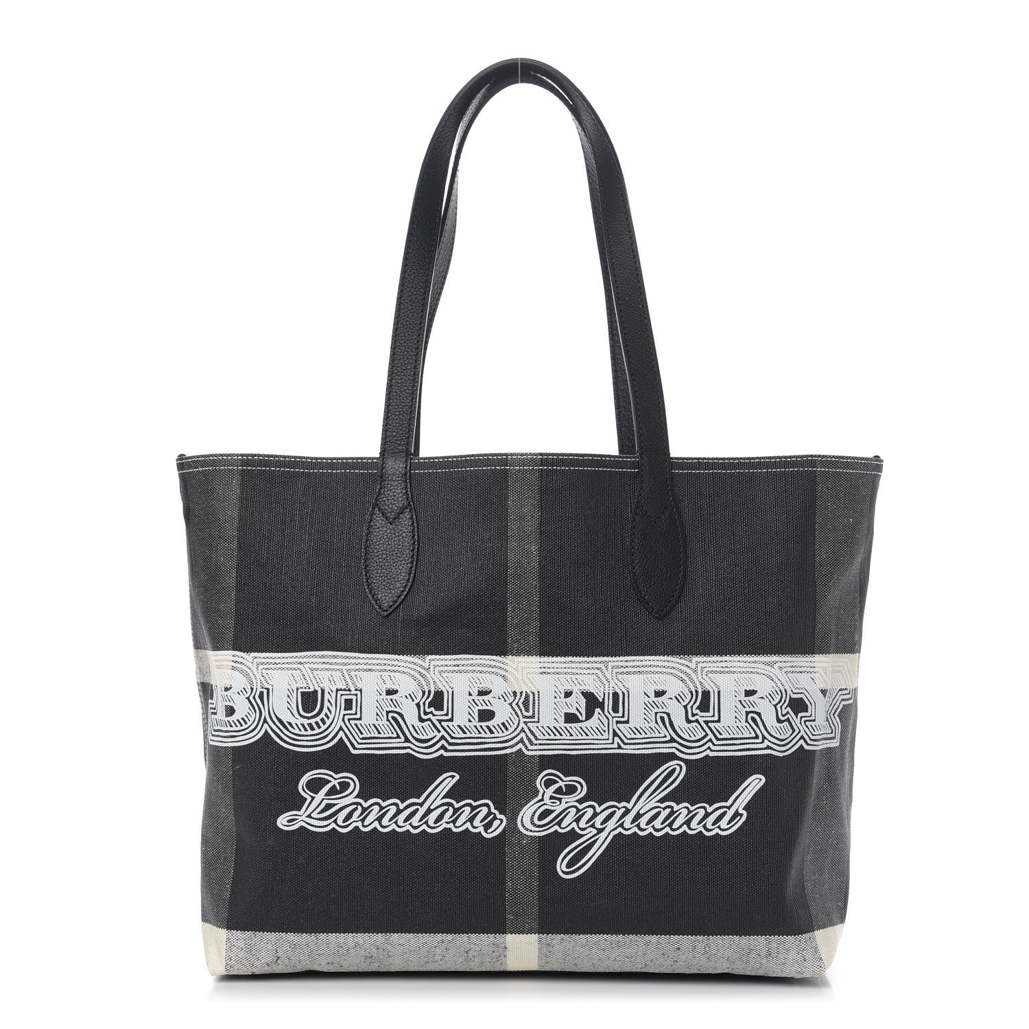 Burberry Coated Canvas Mega Check Medium Doodle Tote Black White 1 of 16