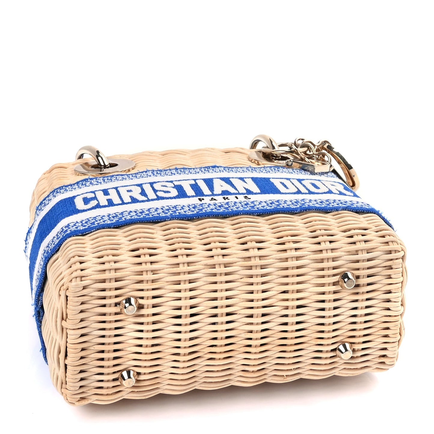 Wicker Oblique Mini Lady Dior Bag Florescent Blue Beige
