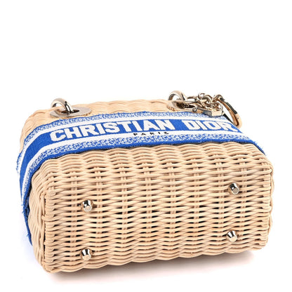 Christian Dior Wicker Oblique Mini Lady Dior Bag Florescent Blue Beige 3 of 8