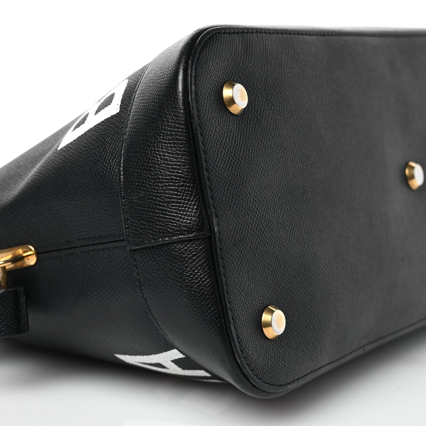 Signature Grained Calfskin Logo M Ville Top Handle Bag Black