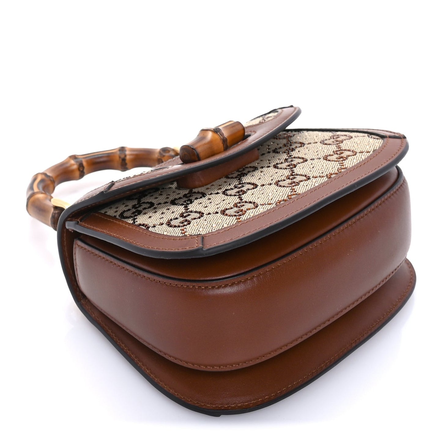 New Canvas Charisma Calfskin Crystal GG Monogram Small Bamboo 1947 Top Handle Bag Camel Ebony