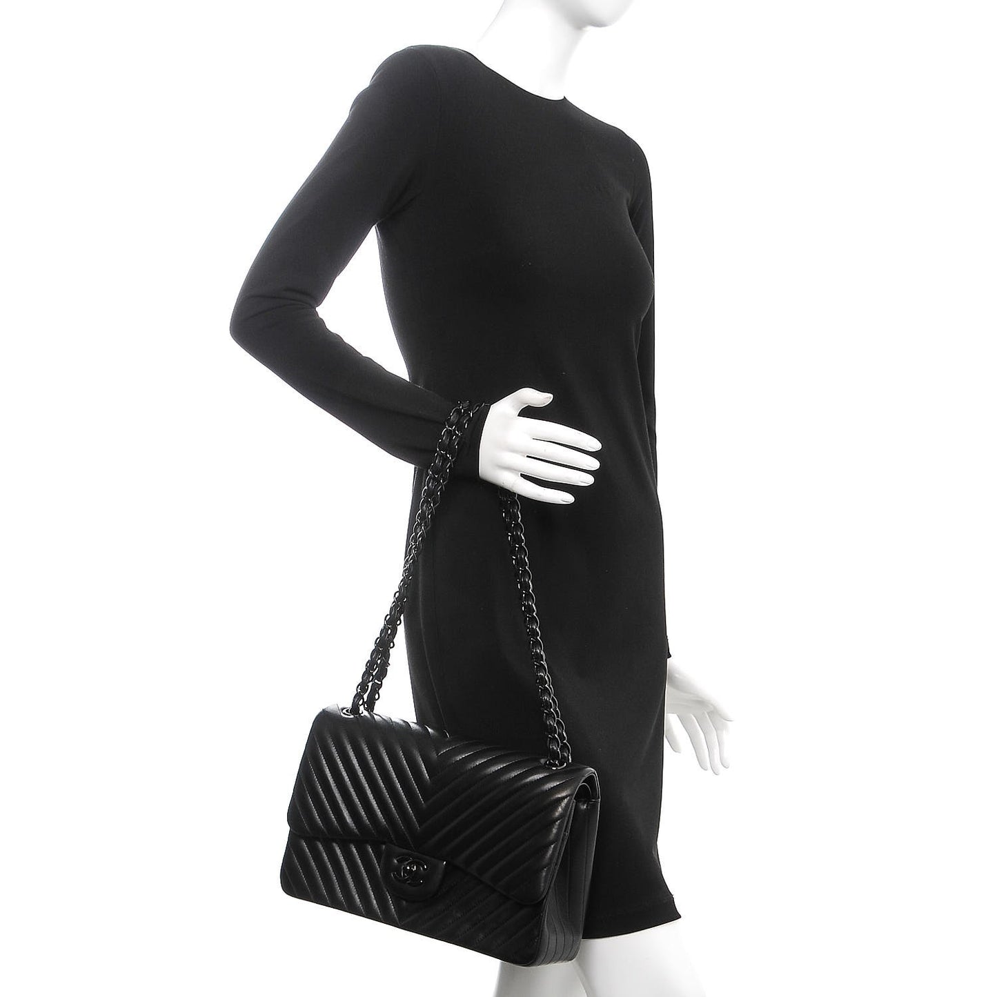 Lambskin Chevron Quilted Jumbo Double Flap So Black