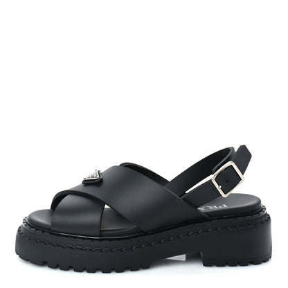 Prada Foam Rubber Metal Triangle Logo Monolith 55mm Soft Cage Sandals 38 Black 1 of 8
