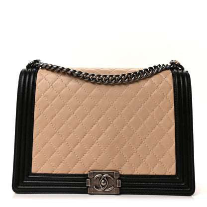 Chanel Lambskin Quilted Large Boy Flap Beige Black 1 of 8