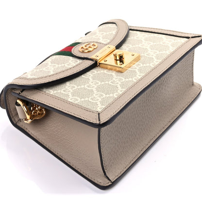 Gucci GG Supreme Monogram Textured Dollar Calfskin Web Mini Ophidia Padlock Top Handle Chain Shoulder Bag Beige Mystic White Oatmeal 9 of 10