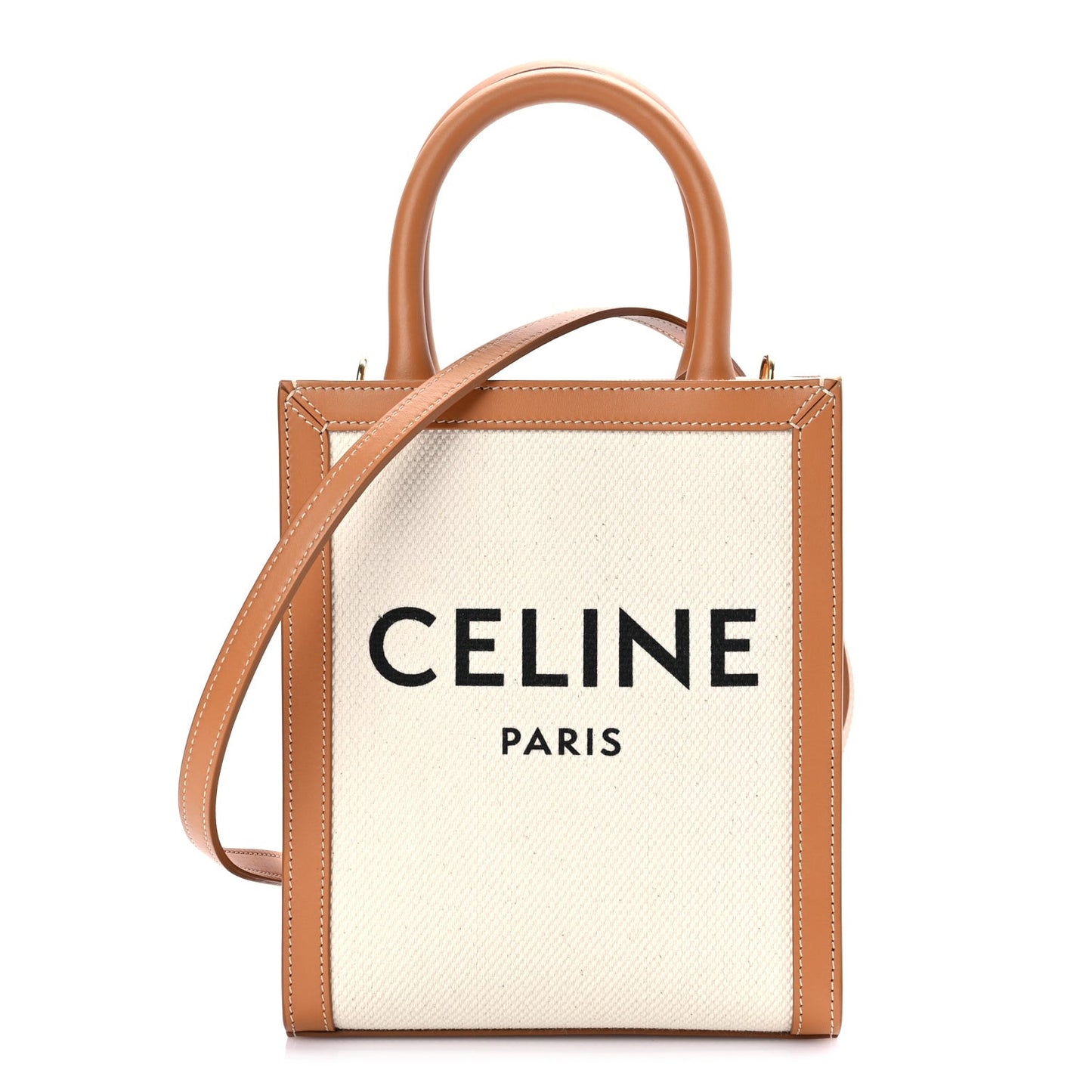 Canvas Calfskin Mini Vertical Cabas Natural Tan